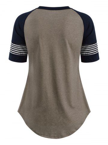 

Striped Raglan Sleeve Topstitching T-shirt, Coffee