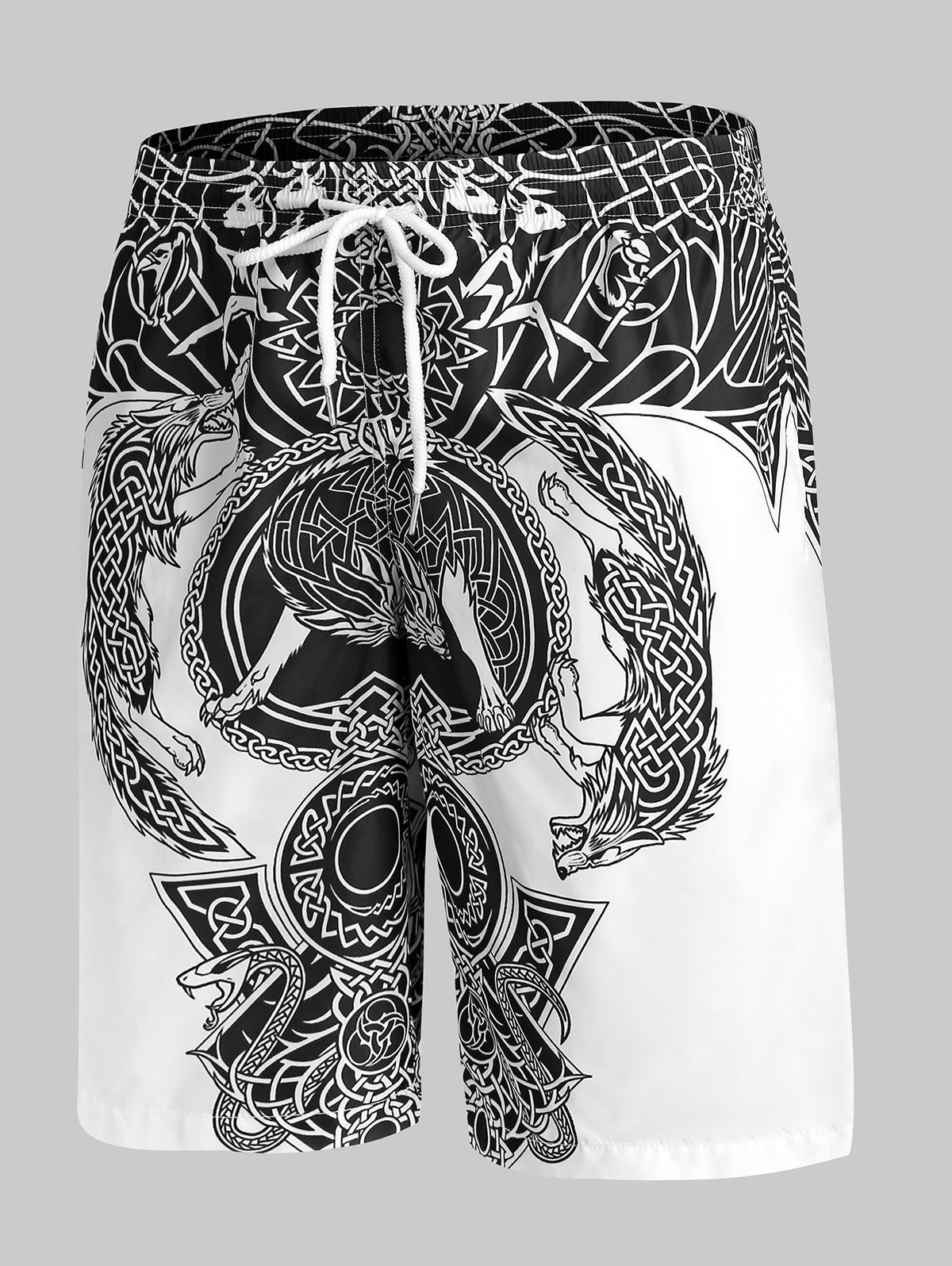 

Totem Graphic Print Drawstring Shorts, White