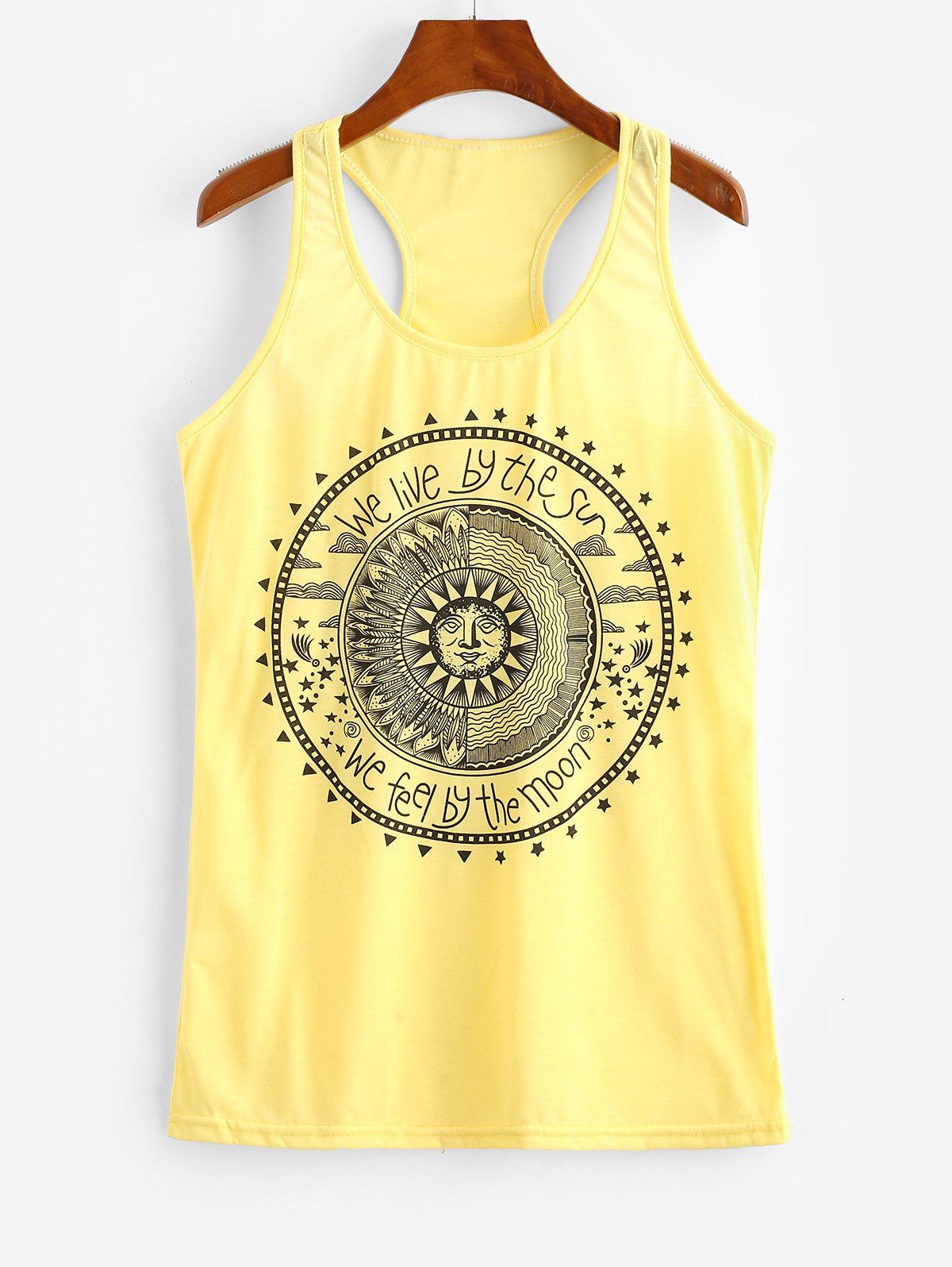 

Astrology Sun Graphic Racerback Tank Top, Yellow