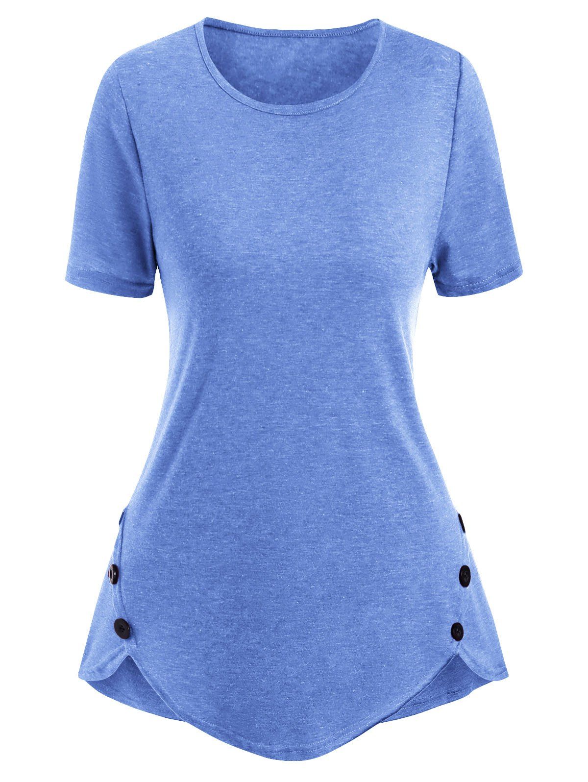 Heather Button Embellished Uneven Hem T-shirt [40% OFF] | Rosegal