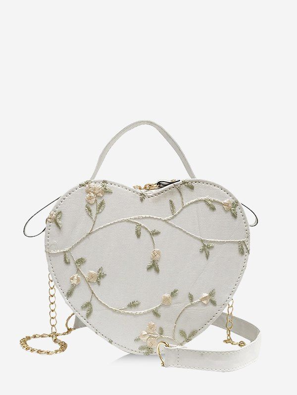 

Heart Shape Embroidery Floral Crossbody Bag, White