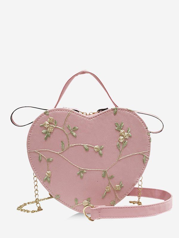 

Heart Shape Embroidery Floral Crossbody Bag, Pink