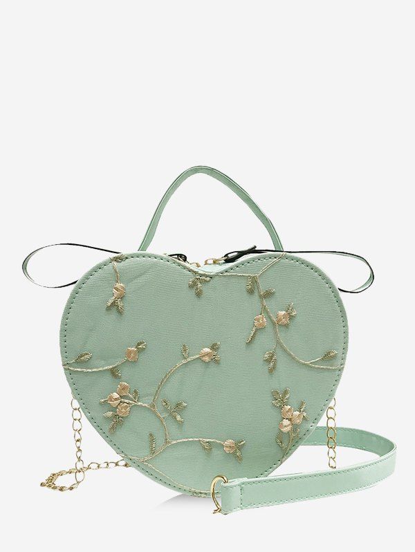 

Heart Shape Embroidery Floral Crossbody Bag, Light green