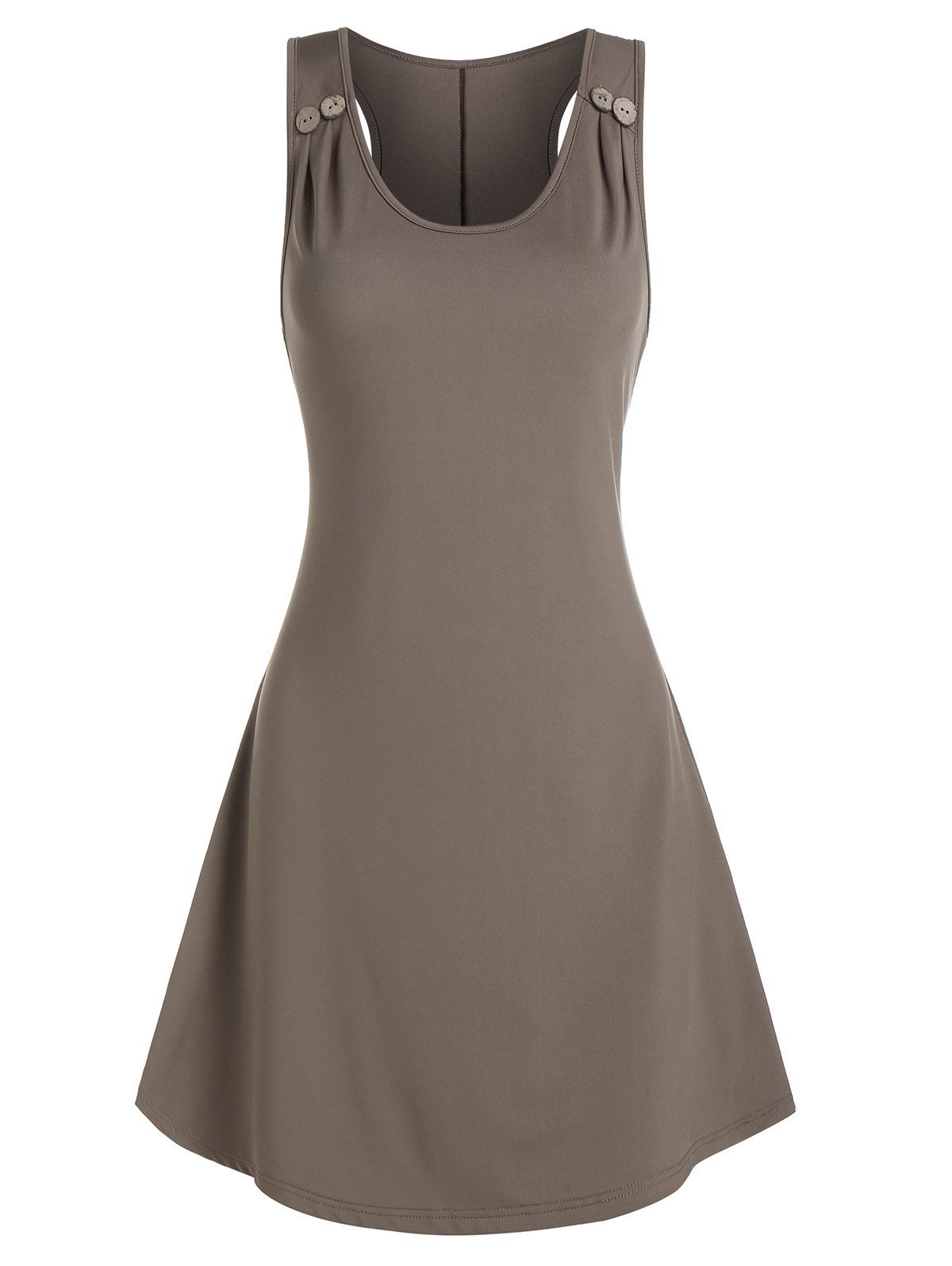 

Plain Mock Button Sleeveless Mini Dress, Dark khaki