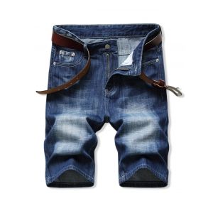 

Solid Color Zipper Fly Denim Shorts, Denim dark blue