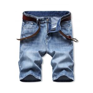 

Solid Color Zipper Fly Denim Shorts, Denim blue