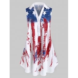 

Plus Size American Flag Print Patriotic Sleeveless Blouse, White