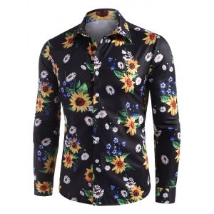 

Sunflower Print Button Up Casual Shirt, Multi