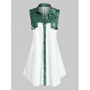 

Plus Size Patchwork Flat Detail Tank Top, Deep green