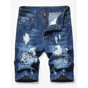 

Patchworks Ripped Decorated Denim Shorts, Denim dark blue