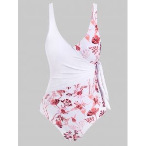 

Flower Print Backless Plunging One-piece Swimsuit, White