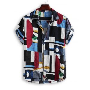 

Geometric Spliced Print Short Sleeve Shirt, Multi a