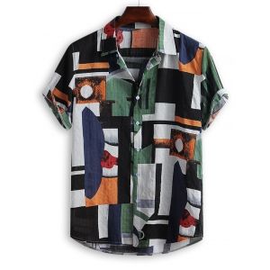 

Geometric Spliced Print Short Sleeve Shirt, Multi b