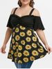 Plus Size Flower Cold Shoulder Flare Sleeve Ruffle T-shirt -  