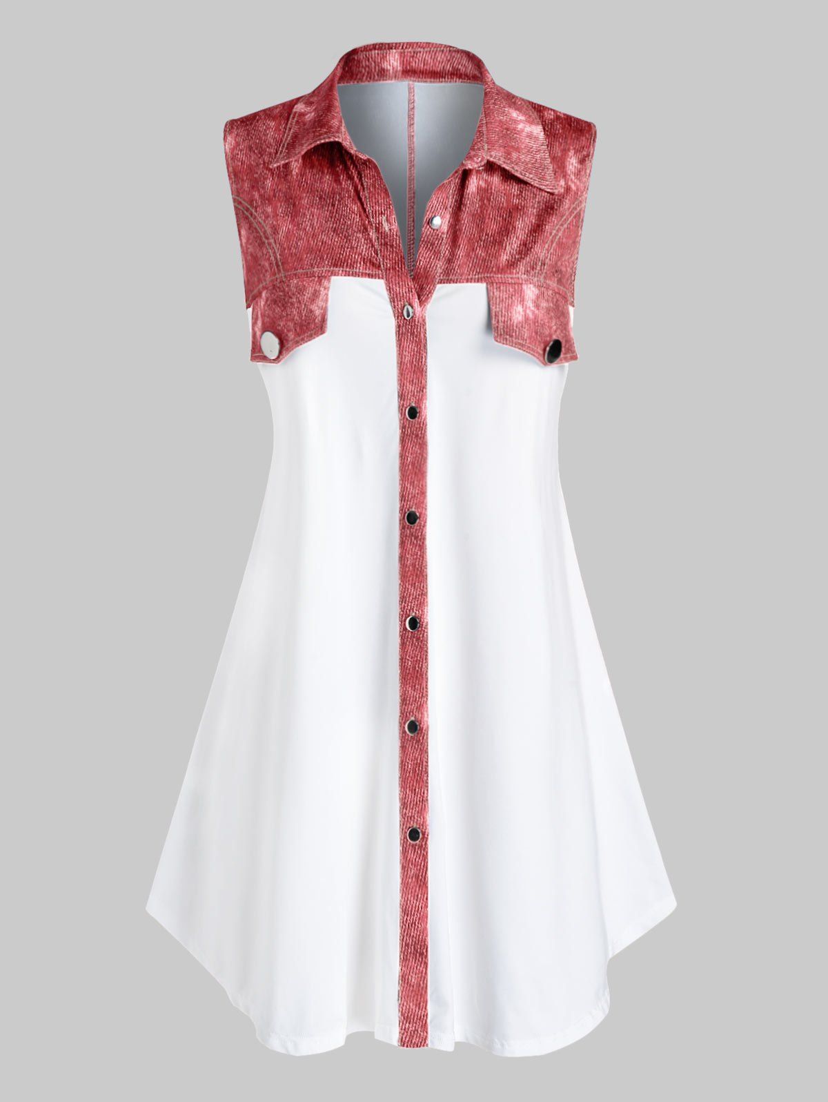 

Plus Size Patchwork Flat Detail Tank Top, Lava red