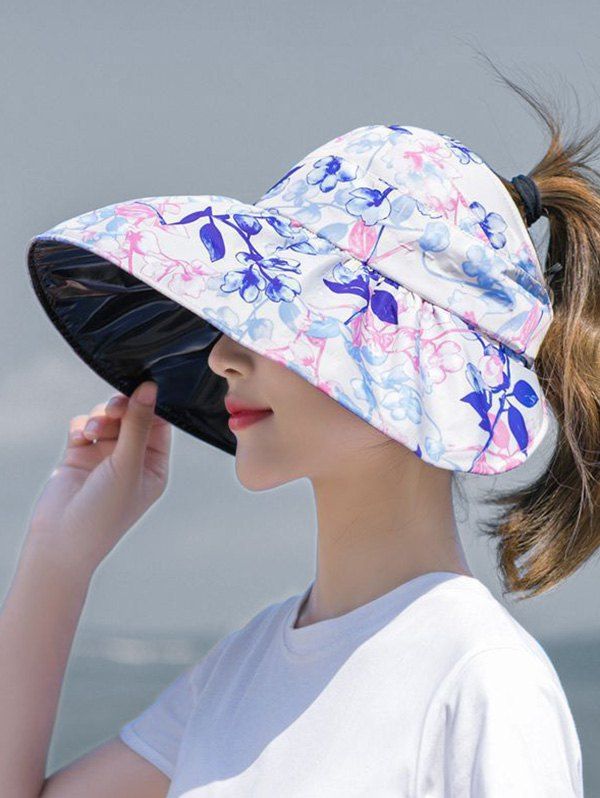 

Foldable Flower Pattern Summer UV Protection Visor Cap, Warm white