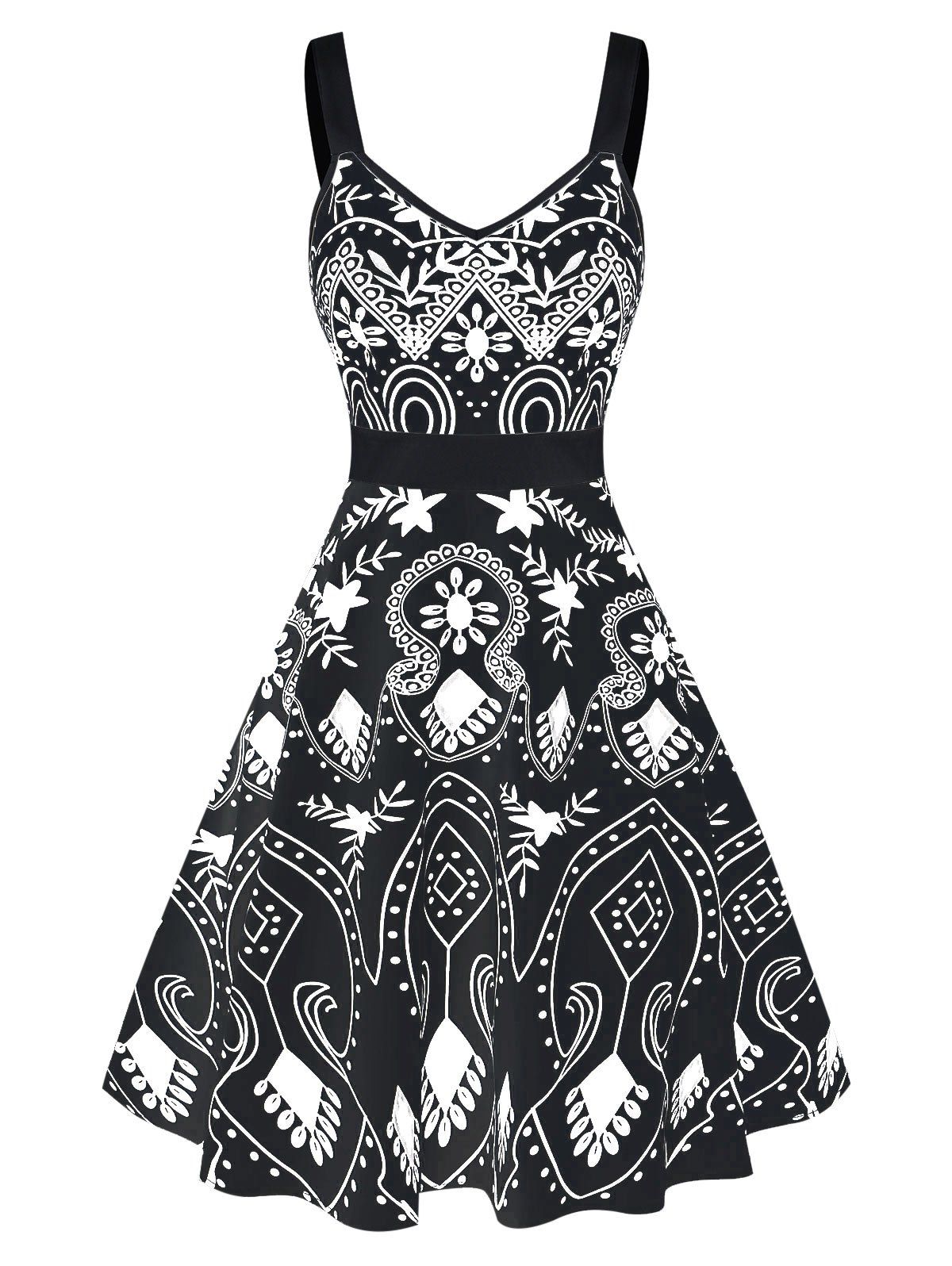 

High Waist Ditsy Print Mini Dress, Black