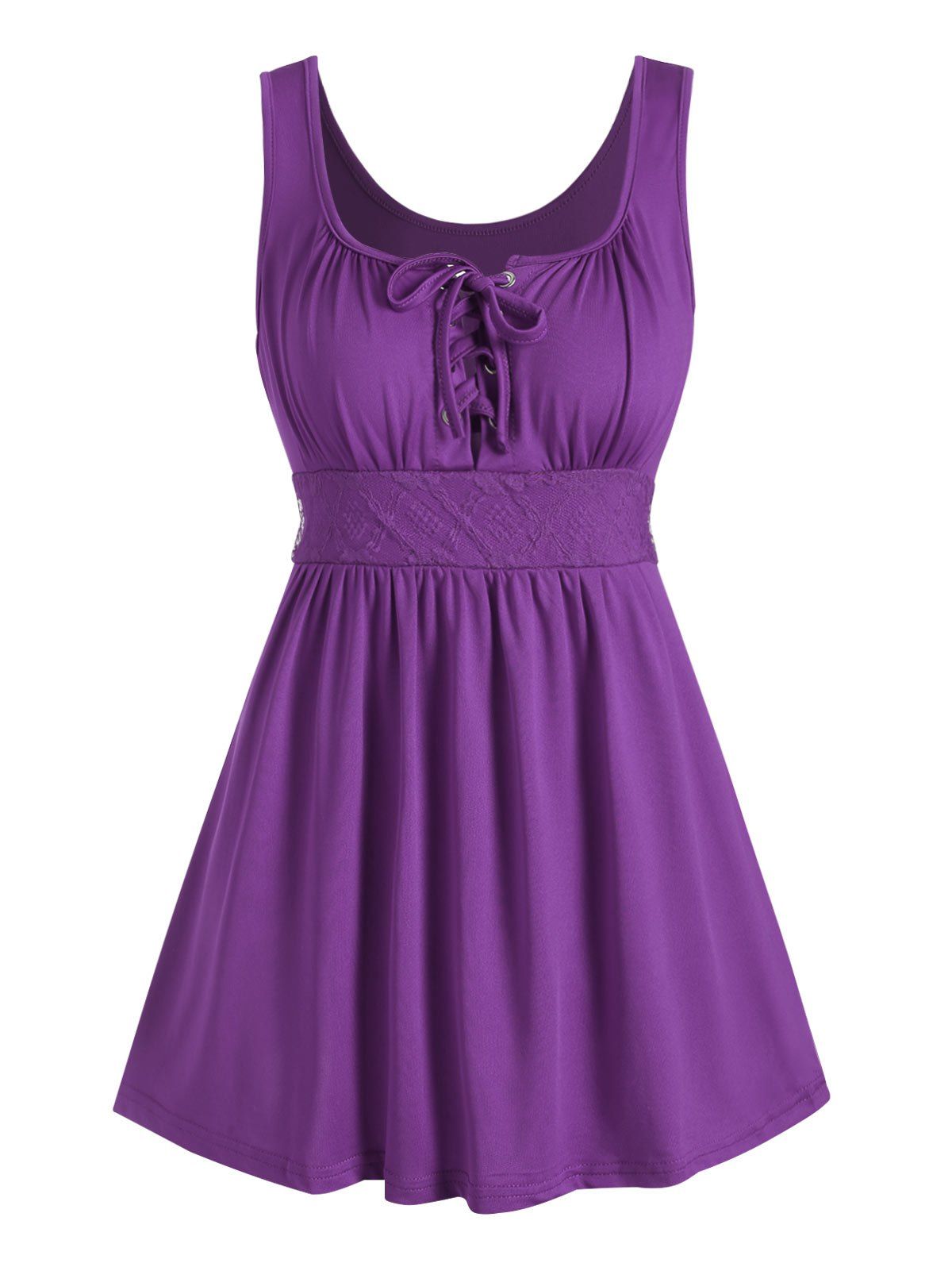 

Lace-up Lace Panel Tank Top, Purple iris