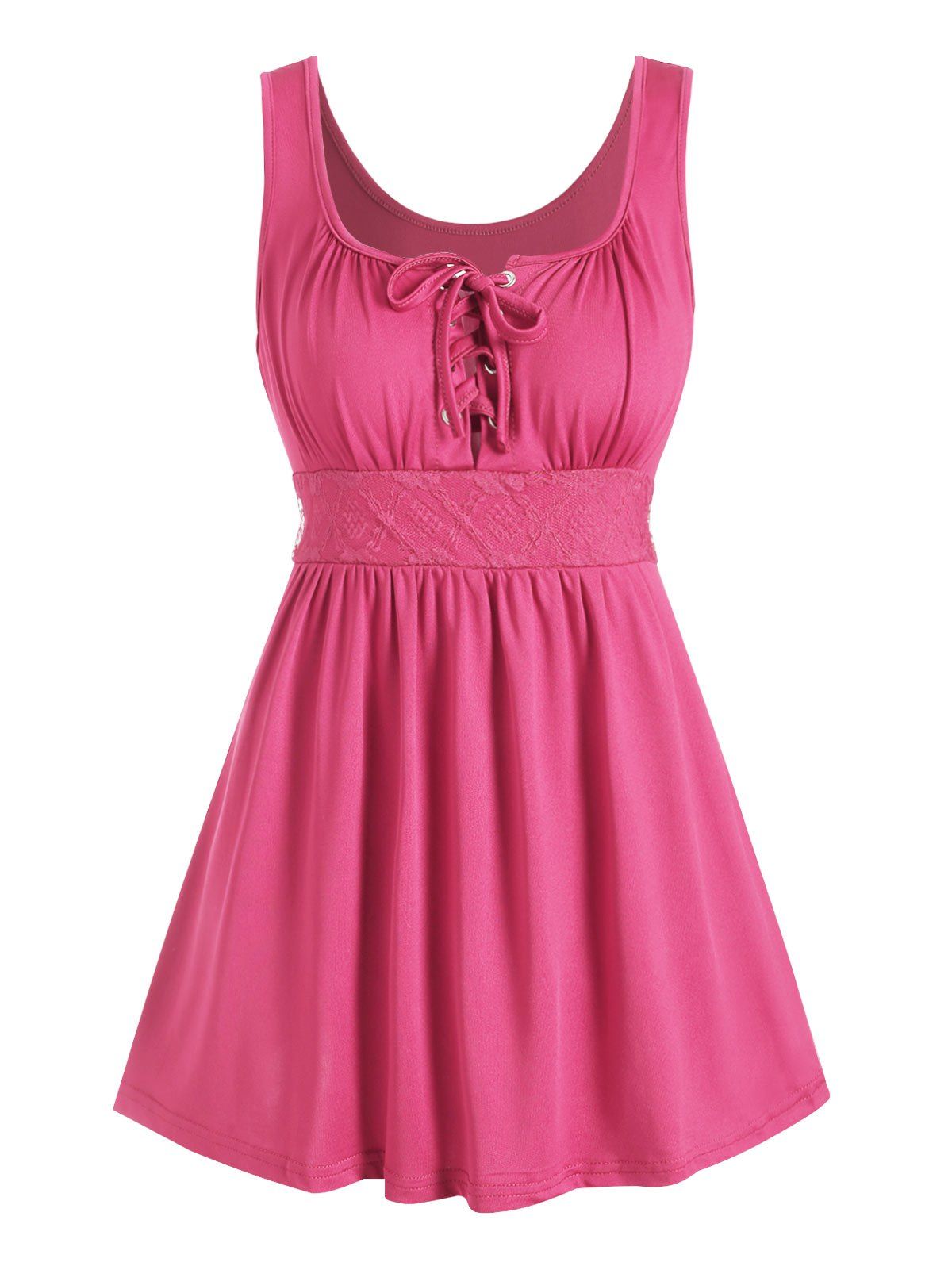 

Lace-up Lace Panel Tank Top, Rose red