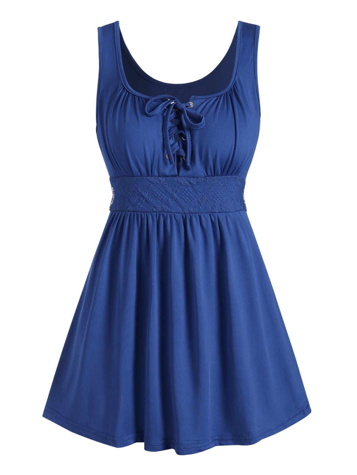 

Lace-up Lace Panel Tank Top, Navy blue