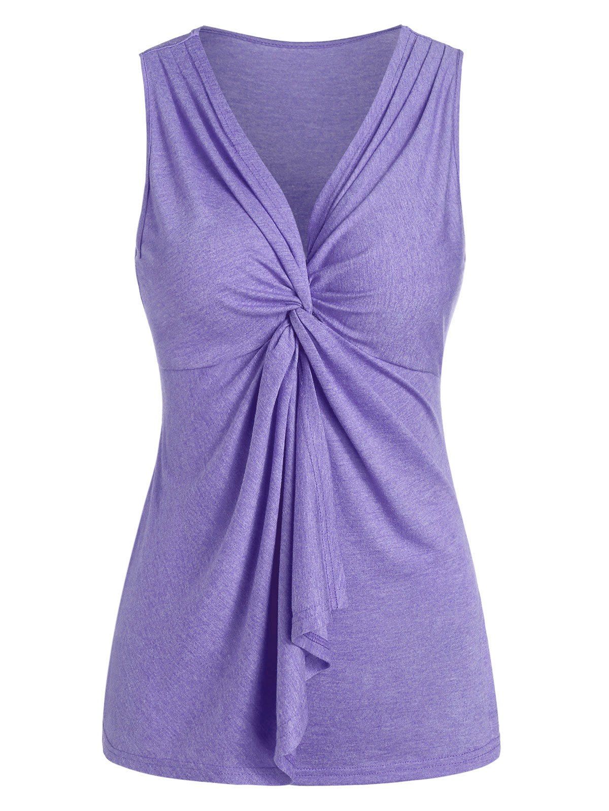 

Twist Front Plunge Neck Flounce Heathered Tank Top, Mauve