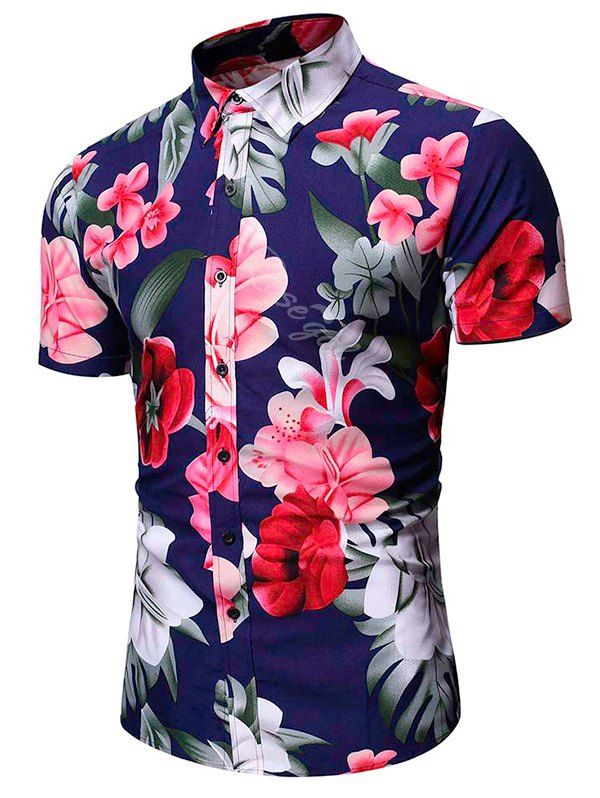 

Tropical Flower Leaf Print Vacation Shirt, Cadetblue