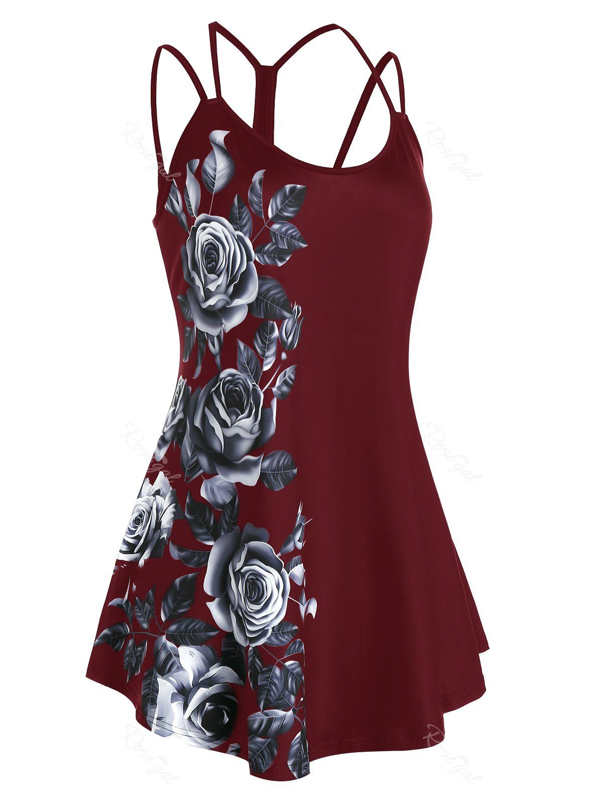 

Plus Size Floral Print Cutout Cami Top, Firebrick