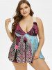 Plus Size Plunge Tribal Print Tankini Swimwear -  
