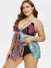 Plus Size Plunge Tribal Print Tankini Swimwear -  