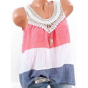 

Plus Size Lace Crochet Colorblock Tank Top, Multi b