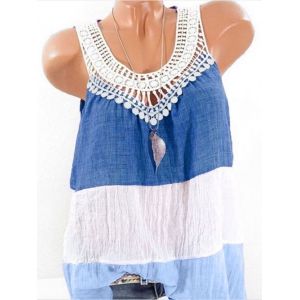 

Plus Size Lace Crochet Colorblock Tank Top, Multi c