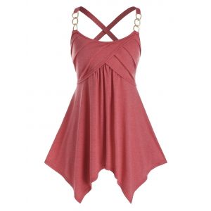 

Plus Size Hanky Hem Chains Criss Cross Tunic Tank Top, Valentine red