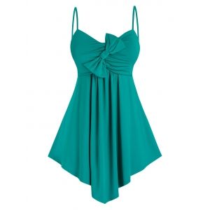 

Plus Size Bowknot Asymmetric Hem Ruched Backless Cami Top, Dark turquoise