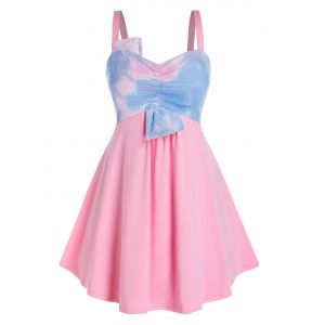 

Plus Size Ribbed Knit Tie Dye Backless Tunic Tank Top, Pink