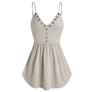 

Pure Color Button Skirted Cami Tank Top, Gray goose