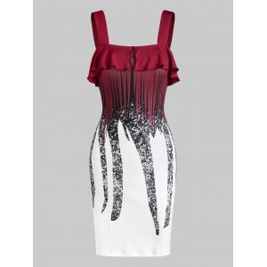 

Ruffle Printed Mini Tight Dress, Red wine
