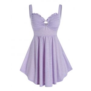

Plus Size O Ring Ruffle Tank Top, Crocus purple