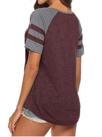 

V-notch Striped-detail Raglan Sleeve Top, Firebrick