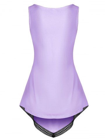 Feather Print Lace Trim Pointed Hem Tank Top
