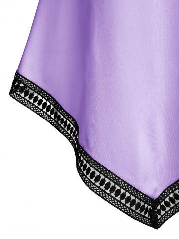 Feather Print Lace Trim Pointed Hem Tank Top
