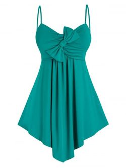 Plus Size Bowknot Asymmetric Hem Ruched Backless Cami Top - DARK TURQUOISE - 4X