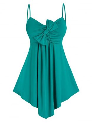 Plus Size Bowknot Asymmetric Hem Ruched Backless Cami Top
