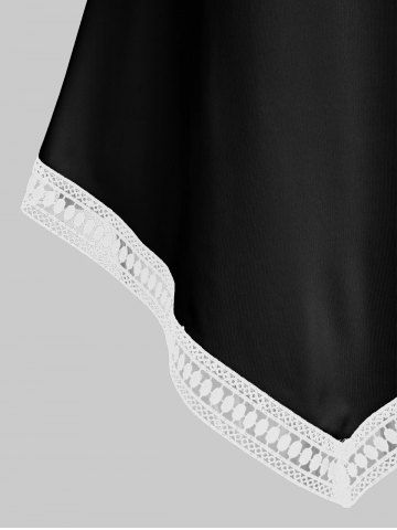 Feather Print Lace Trim Pointed Hem Tank Top