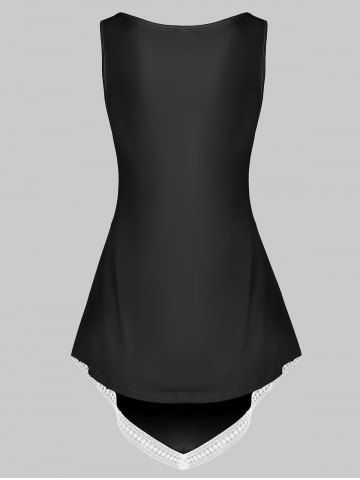 Feather Print Lace Trim Pointed Hem Tank Top