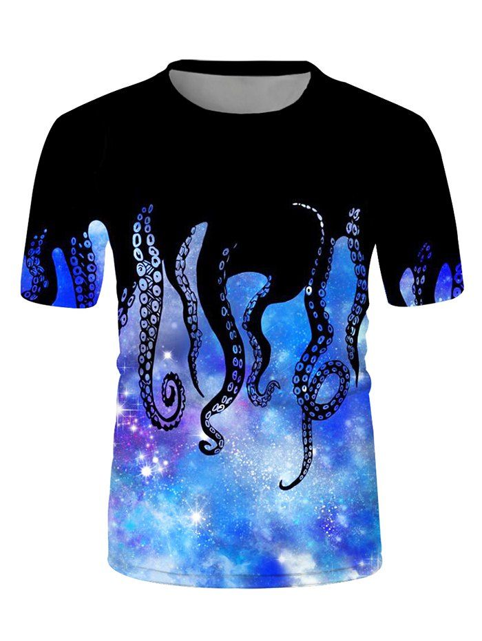 

Galaxy Octopus Print Crew Neck Casual T Shirt, Multi-a