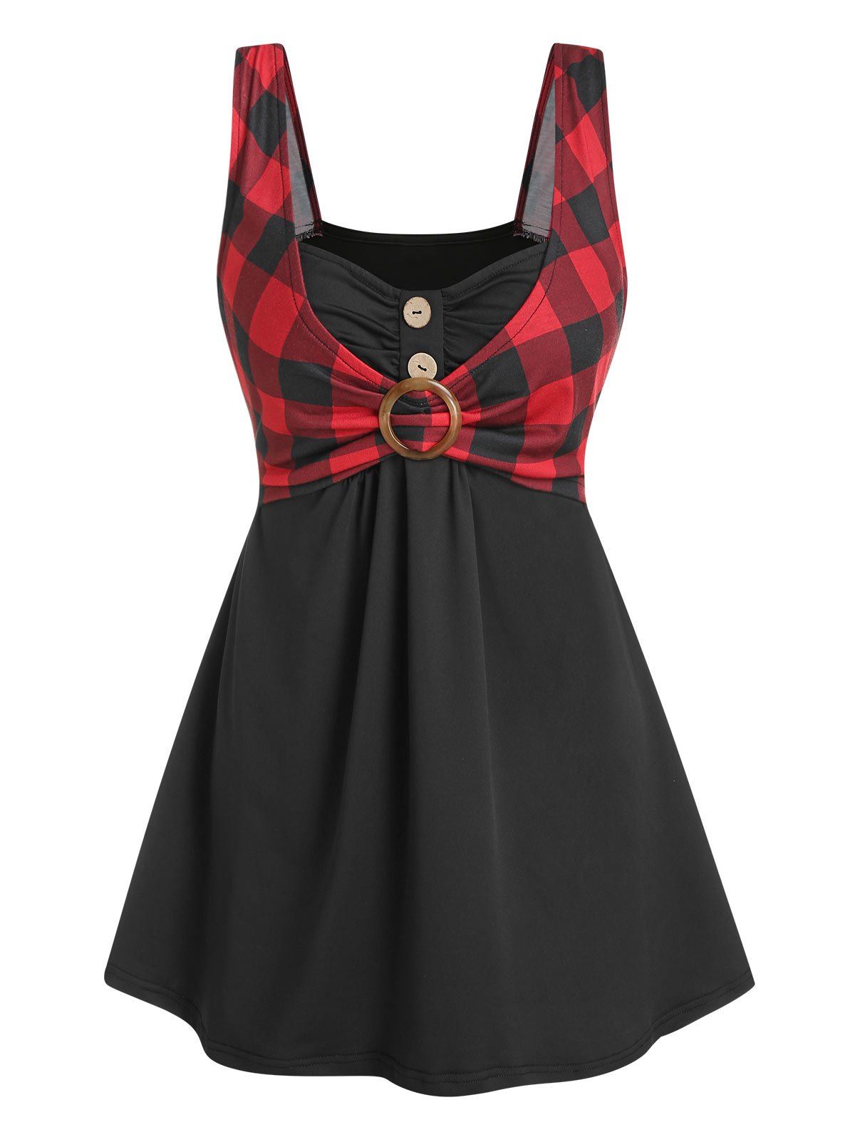 

Plaid Print O-ring 2 In 1 Tank Top, Black