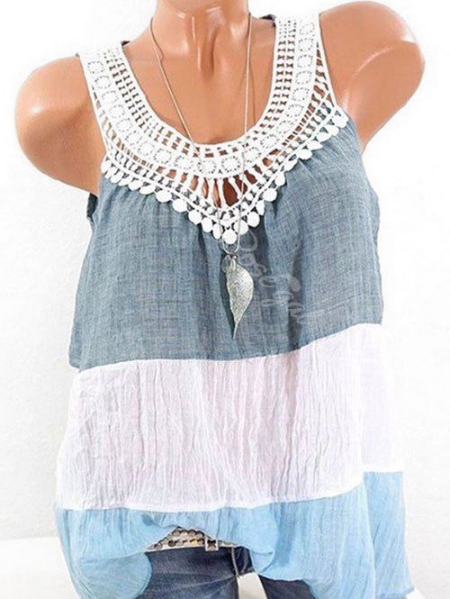

Plus Size Lace Crochet Colorblock Tank Top, Multi-a