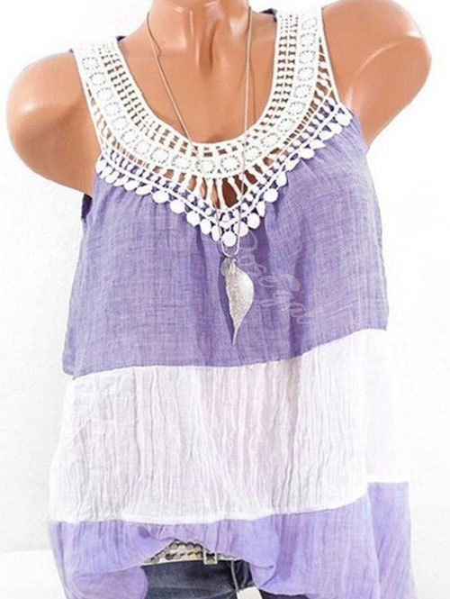 

Plus Size Lace Crochet Colorblock Tank Top, Multi-d