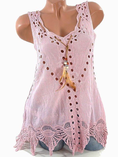 

Plus Size Feather Openwork Tank Top, Rose