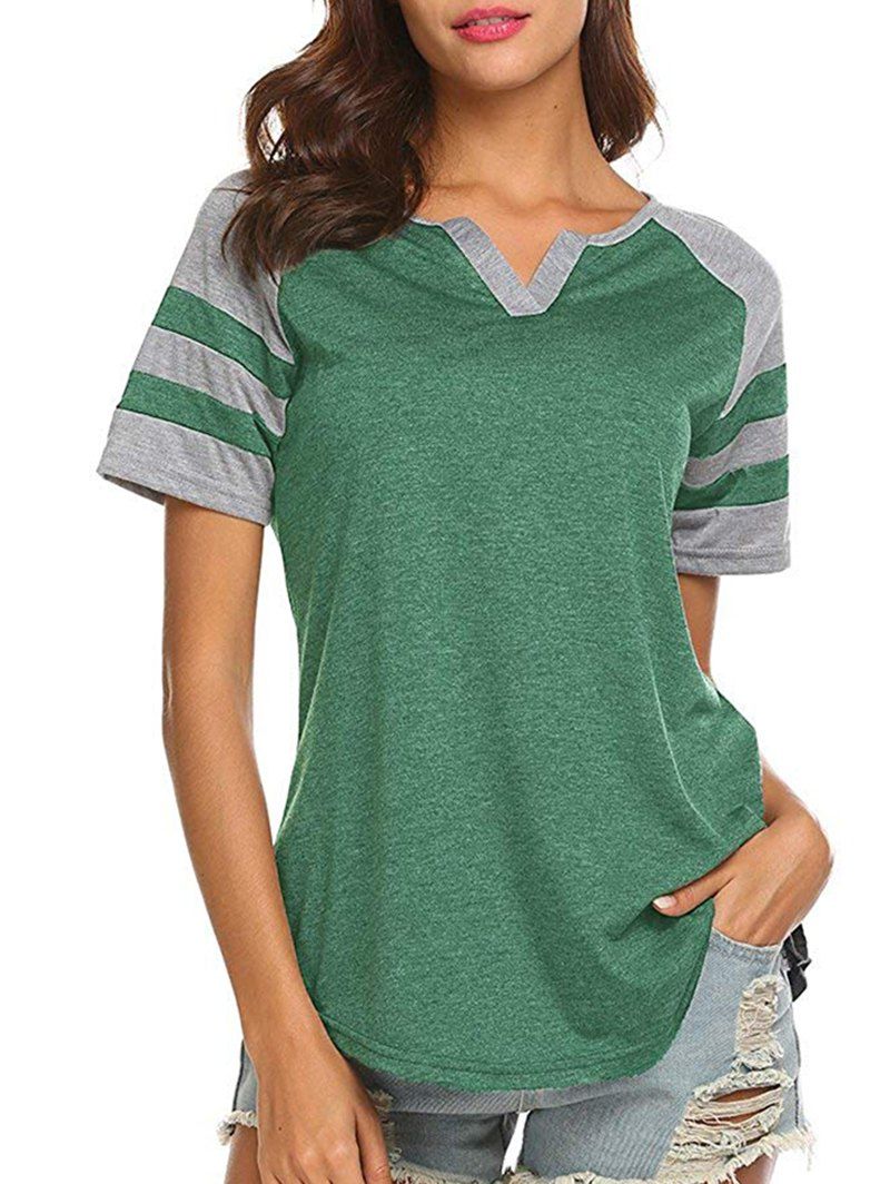 

V-notch Striped-detail Raglan Sleeve Top, Sea turtle green